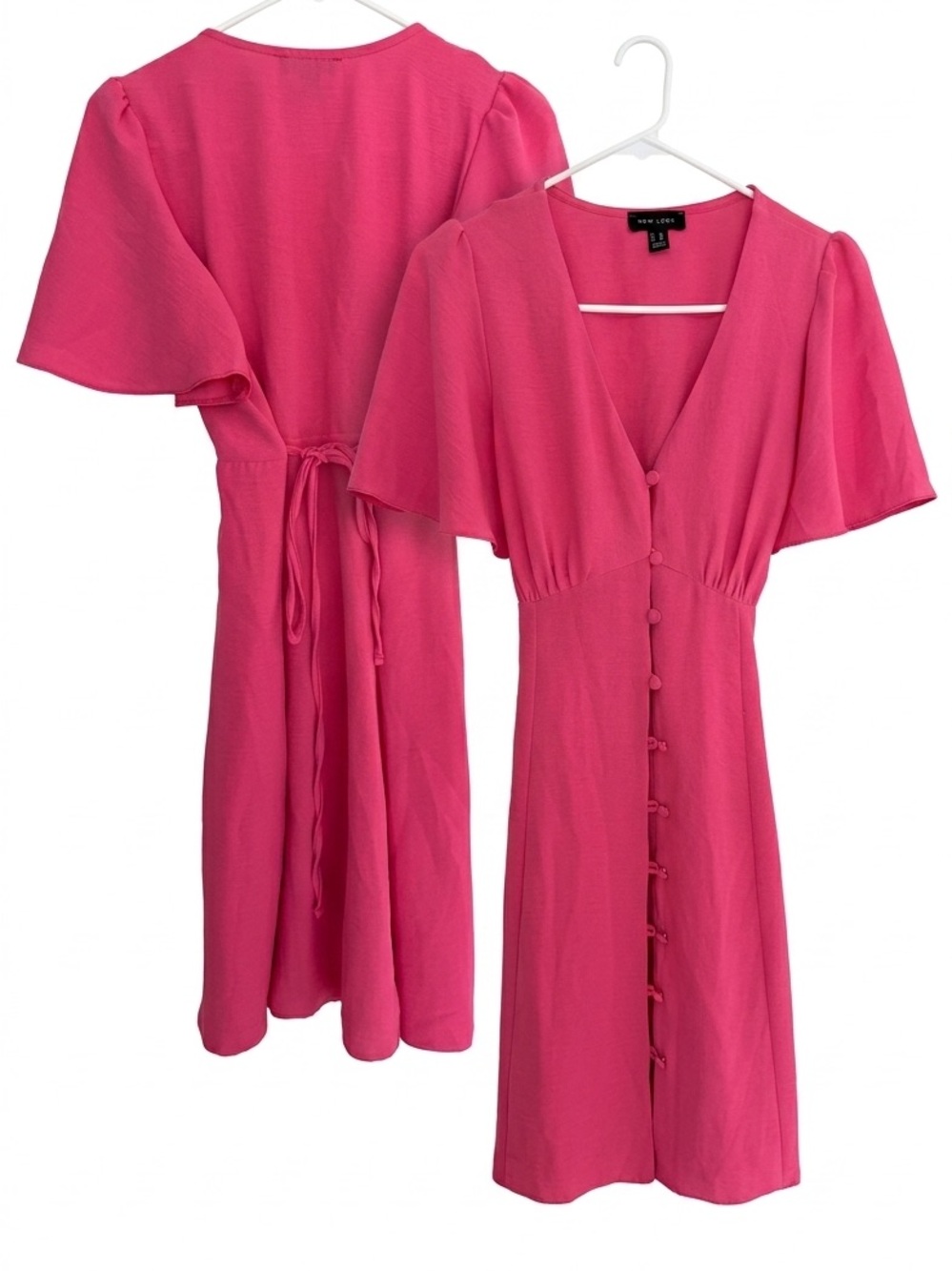New Look Raspberry Button-Front Midi Dress